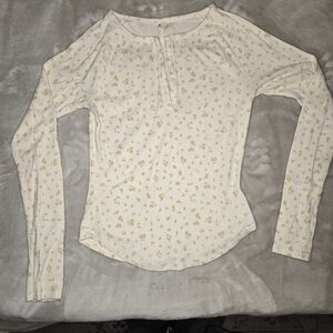 Free People Cream Floral Long Sleeve Top